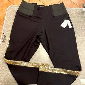 Eloquii Black Straight-Leg Pants with Gold Sequin Hem